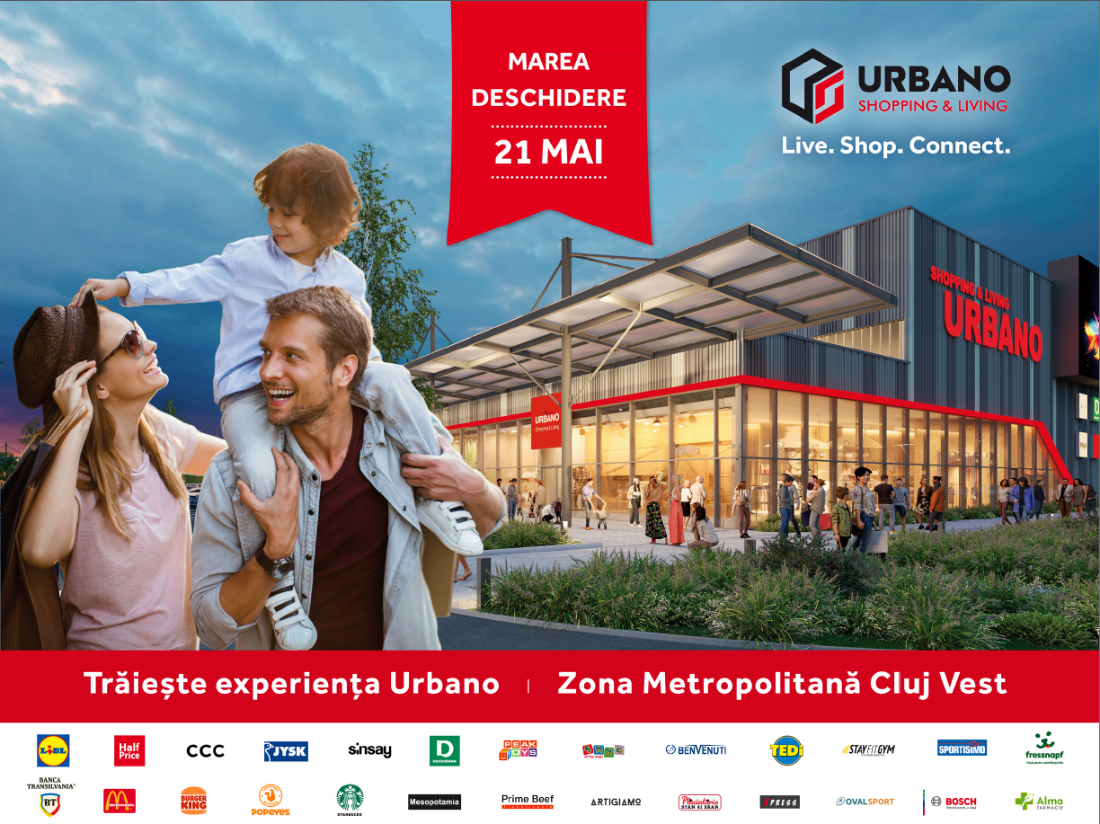 URBANO Shopping & Living, cel mai mare parc comercial din Transilvania, își deschide porțile pe 21 mai, în Florești